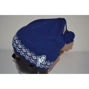 VTG Smiley Hat Cap Beanie Blue White Wool Snowflake Fair Isle Tassel Fleece Band